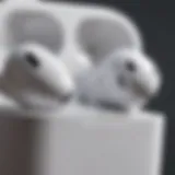 A close-up view of the new AirPods Pro showcasing design features