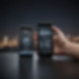 Two iPhones displaying data transfer options