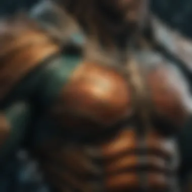 A close-up of Aquaman's intricate underwater armor design