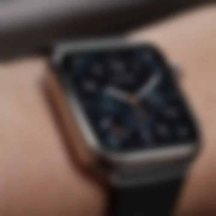 Close-up of an Apple Watch displaying a unique customized watch face.