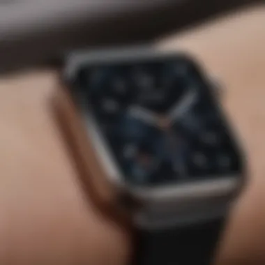 Customized Watch Face Detail Close-up of an Apple Watch displaying a unique customized watch face.
