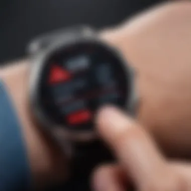 Blood Pressure App Interface on Samsung Smartwatch A Samsung smartwatch displaying a blood pressure monitoring app interface