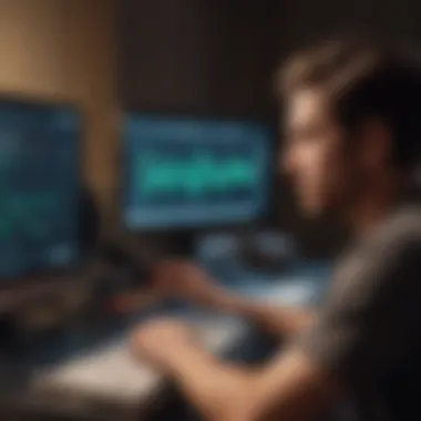 Data Analysis for Music Optimization Musician analyzing data on computer screen