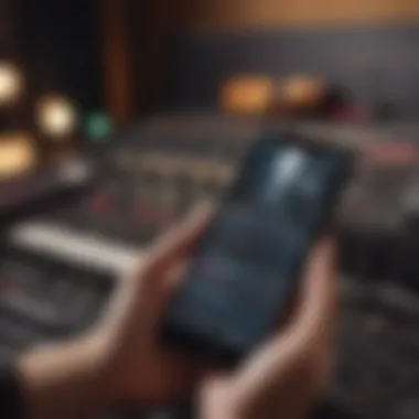 User navigating music recording application on iPhone