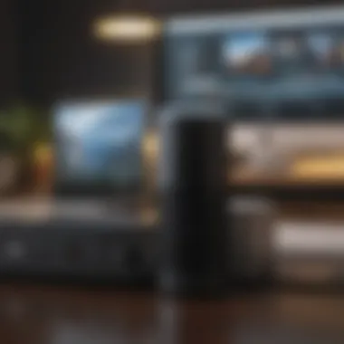 Seamless Integration of Alexa with MacBook Illustration of Alexa device and MacBook connection