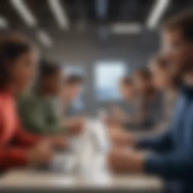 Tech-Savvy Community Engagement Illustration of a diverse group of tech-savvy individuals using Apple products