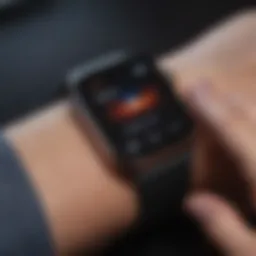 User interacting with Apple Watch music app interface