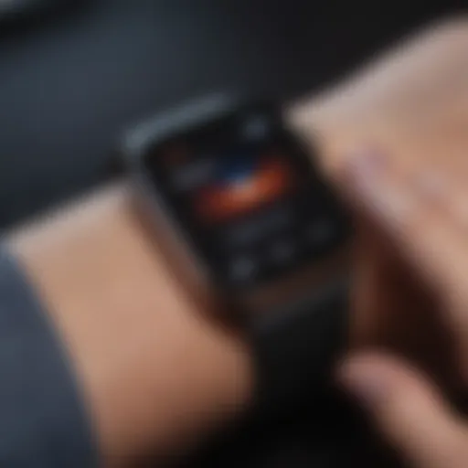 User interacting with Apple Watch music app interface