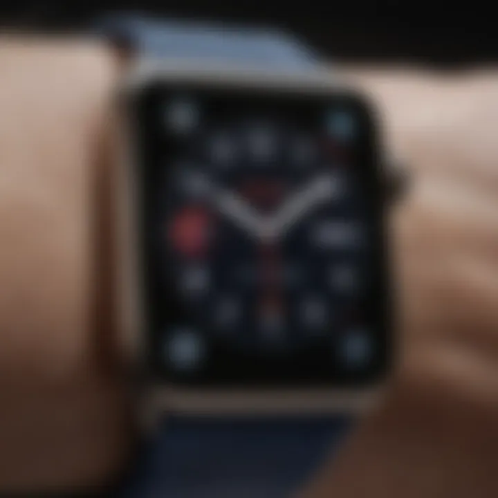 Close-up of Apple Watch with music playback screen displayed