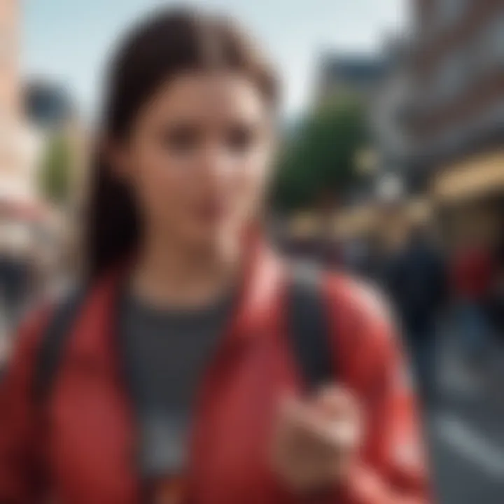 User interacting with Apple GPS tag in daily life