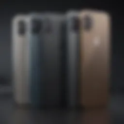 An array of the largest iPhone models displayed side by side highlighting their dimensions.