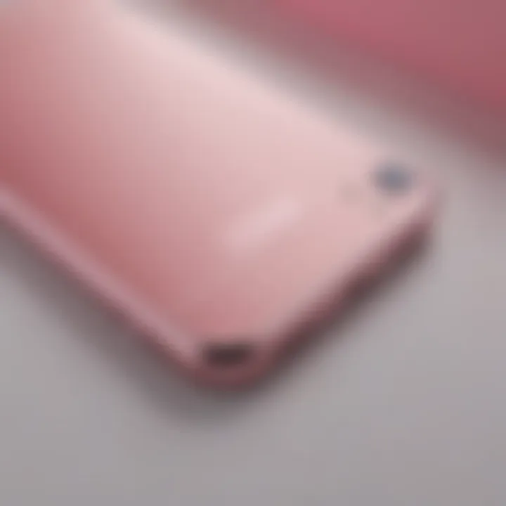 The elegant design of the pink iPhone showcasing its sleek lines and finish.