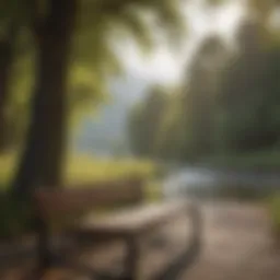 A serene landscape with a smartphone on a bench