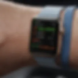 Close-up of Apple Watch displaying workout metrics