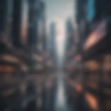 Abstract futuristic cityscape with digital data flow