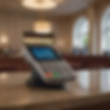 Apple Pay Integration in Hotel Lobbies Luxurious hotel lobby with Apple Pay signage