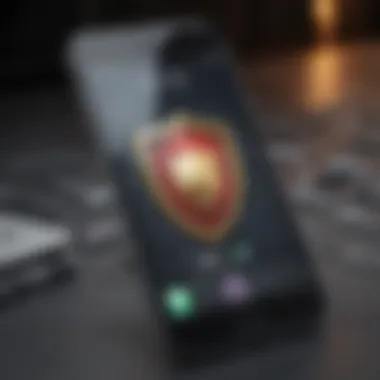 Fortifying Your iPhone with Antivirus Protection iPhone surrounded by digital shield
