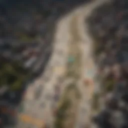 Illustration of a digital map displaying multiple destination points