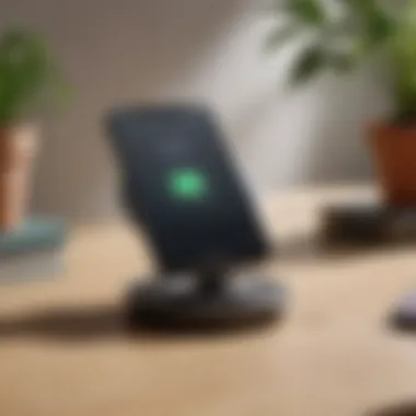 Setting Up the Nimble Wireless Charger Nimble wireless charger set up with a smartphone