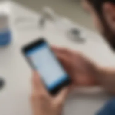 Patient Experience with Data Review A patient reviewing their blood sugar data on a smartphone app.