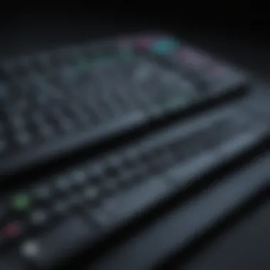 Close-up of the Razer Book Quartz's backlit keyboard with customizable RGB lighting