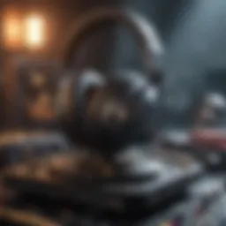 A high-tech recording setup featuring audio equipment and headphones.