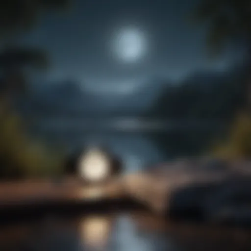 Illustration of a serene moonlit landscape with sleep timer music playing in the background