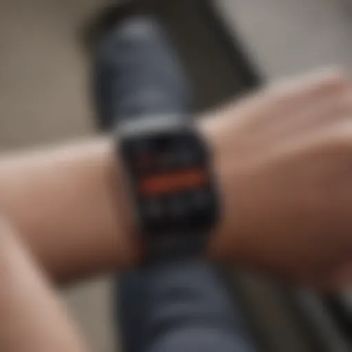 Close-up of Apple Watch displaying fitness metrics