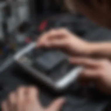 Technician using specialized tools to repair iPhone charging port