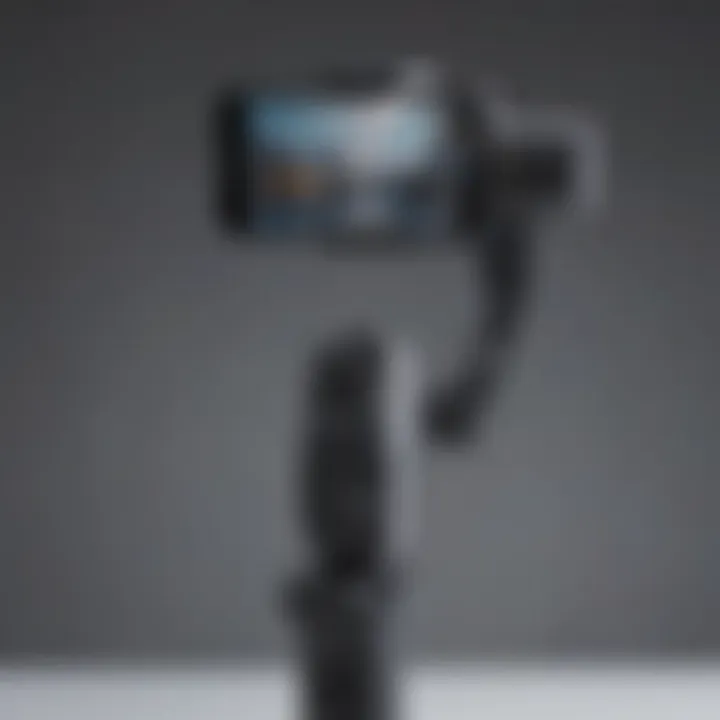 Close-up of iPhone mounted on a gimbal showcasing features