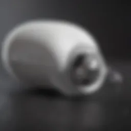 Close-up of a left AirPod showcasing its design