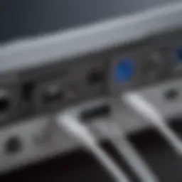 Close-up view of the iPad Pro Thunderbolt hub showcasing ports and connections