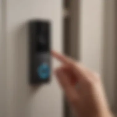 A close-up view of a user engaging with a video doorbell app on an Apple device.