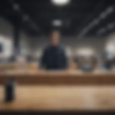 Student presenting documentation at an Apple Store counter