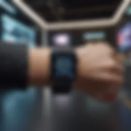 Illustration of Apple Watch on a futuristic digital background